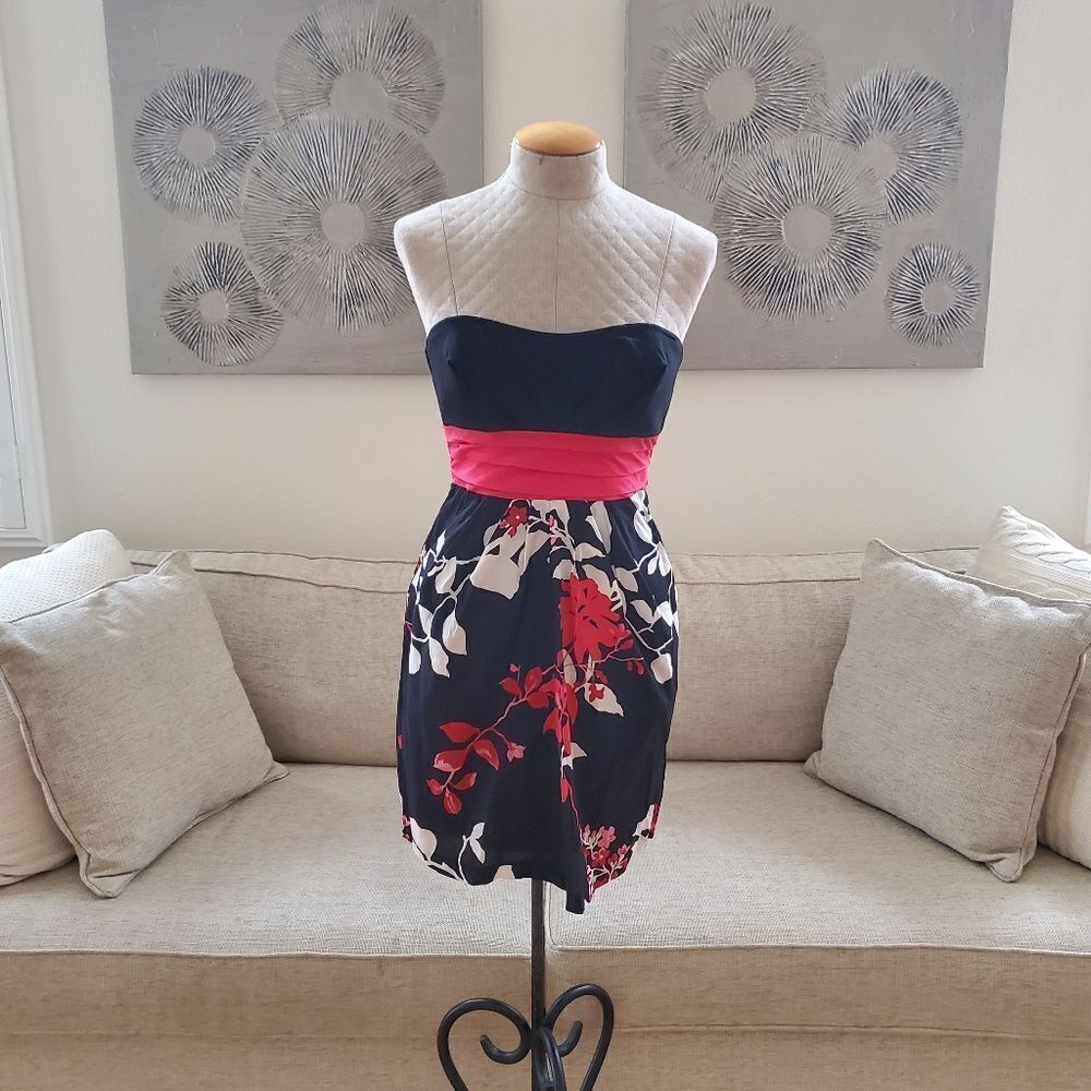 Speechless ~Strapless Minidress Juniors Sz 9 Black/ Floral/ Coral / Zipper/bow